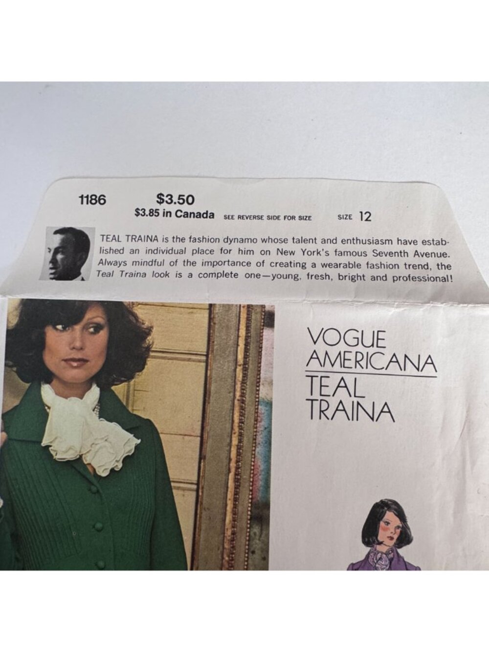 Vogue Sewing Pattern 1186 Teal Traina A-Line Dress 1975 Designer Vintage 12 UC - Picture 9 of 11